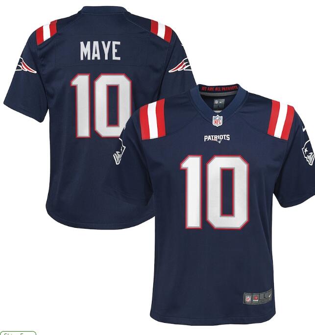 Youth New England Patriots Drake Maye Nike Navy 2024 NFL Draft First Round Player Name & Number Game Jersey