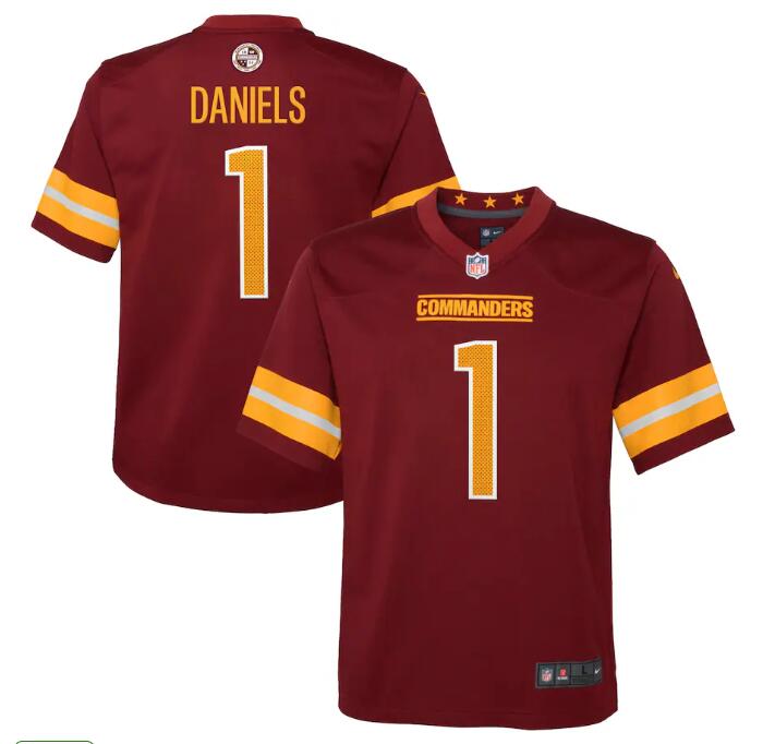 Youth Washington Commanders Jayden Daniels Nike Burgundy 2024 NFL Draft First Round Player Name & Number Game Jersey