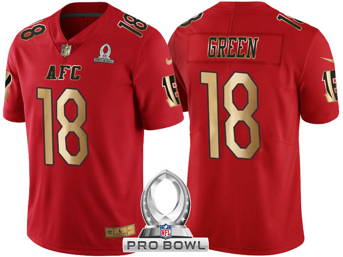 Cincinnati Bengals #18 A.J. Green AFC 2017 Pro Bowl Red Gold Limited Jersey With Super Bowl LVI Patch