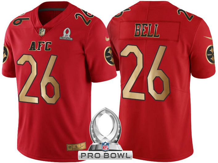 Pittsburgh Steelers #26 Le'Veon Bell AFC 2017 Pro Bowl Red Gold Limited Jersey Pittsburgh Steelers #26 Le'Veon Bell AFC 2017 Pro Bowl Red Gold Limited Jersey