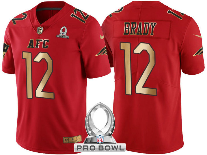 New England Patriots #12 Tom Brady AFC 2017 Pro Bowl Red Gold Limited Jersey New England Patriots #12 Tom Brady AFC 2017 Pro Bowl Red Gold Limited Jersey