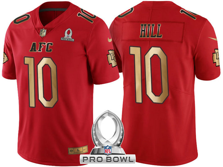 Kansas City Chiefs #10 Tyreek Hill AFC 2017 Pro Bowl Red Gold Limited Jersey