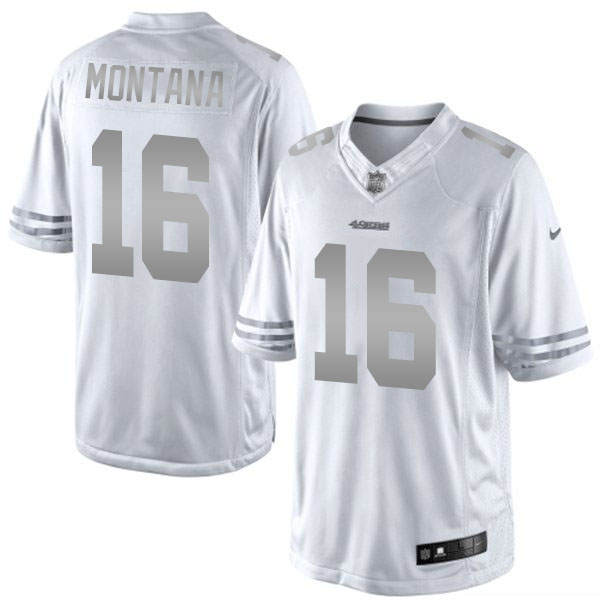 San Francisco 49ers #16 Joe Montana White Platinum Limited Jersey