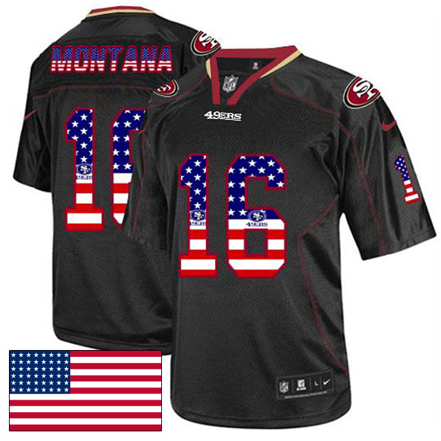 San Francisco 49ers #16 Joe Montana Black USA Flag Fashion Jersey San Francisco 49ers #16 Joe Montana Black USA Flag Fashion Jersey
