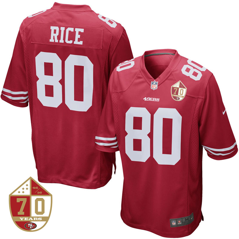 San Francisco 49ers #80 Jerry Rice Scarlet 70th Anniversary Patch Game Jersey San Francisco 49ers #80 Jerry Rice Scarlet 70th Anniversary Patch Game Jersey