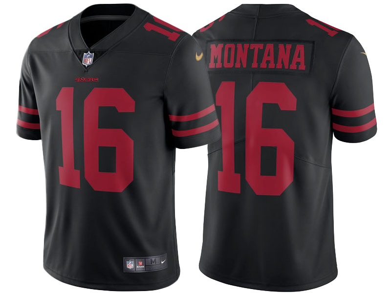 San Francisco 49ers #16 Joe Montana Black Retired Player Vapor Untouchable Limited Throwback Jersey San Francisco 49ers #16 Joe Montana Black Retired Player Vapor Untouchable Limited Throwback Jersey
