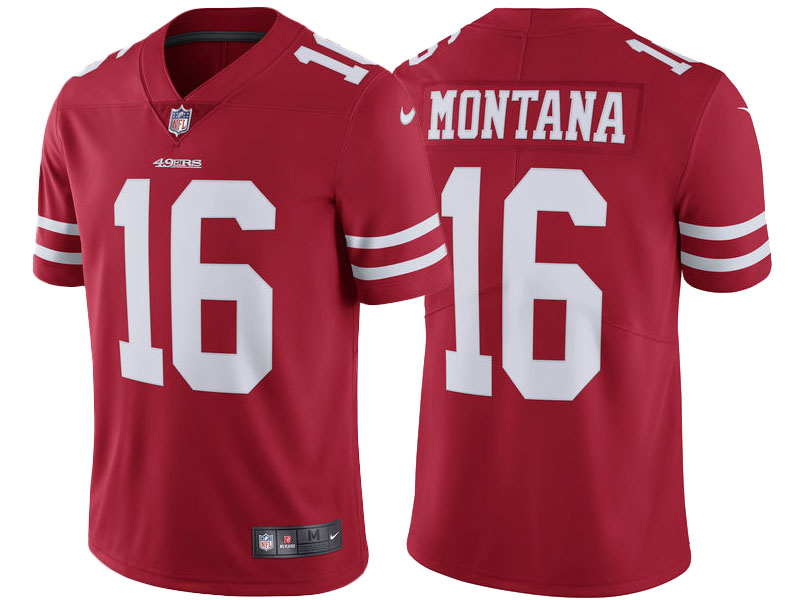 San Francisco 49ers #16 Joe Montana Scarlet Retired Player Vapor Untouchable Limited Throwback Jersey San Francisco 49ers #16 Joe Montana Scarlet Retired Player Vapor Untouchable Limited Throwback Jersey