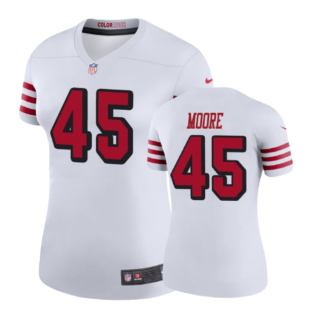 Women San Francisco 49ers #45 Tarvarius Moore White Color Rush Legend Player Jersey Women San Francisco 49ers #45 Tarvarius Moore White Color Rush Legend Player Jersey