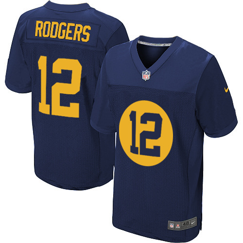 Green Bay Packers #12 Aaron Rodgers Navy Blue Alternate Elite Jersey