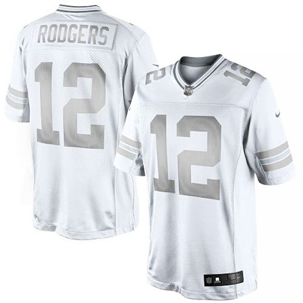 Green Bay Packers #12 Aaron Rodgers White Platinum Limited Jersey
