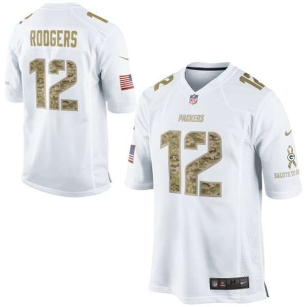 Green Bay Packers #12 Aaron Rodgers White Salute To Service Jersey