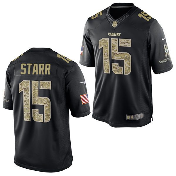 Green Bay Packers #15 Bart Starr Black Salute To Service Jersey