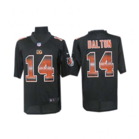 Cincinnati Bengals #14 Andy Dalton Black Fashion Strobe Jersey With Super Bowl LVI Patch