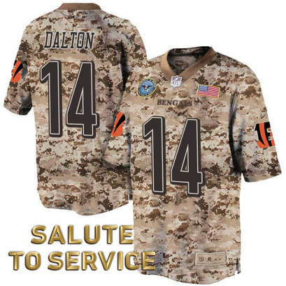 Cincinnati Bengals #14 Andy Dalton Salute to Service Digital Camo Jersey With Super Bowl LVI Patch