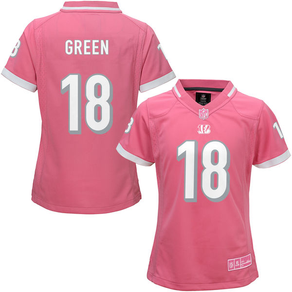 Women Cincinnati Bengals #18 AJ Green Pink Bubble Gum Jersey With Super Bowl LVI Patch Women Cincinnati Bengals #18 AJ Green Pink Bubble Gum Jersey With Super Bowl LVI Patch