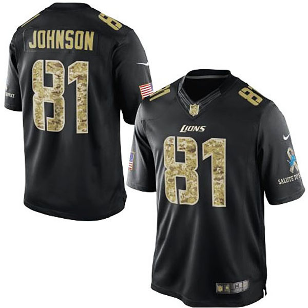 Detroit Lions #81 Calvin Johnson Black Salute To Service Jersey