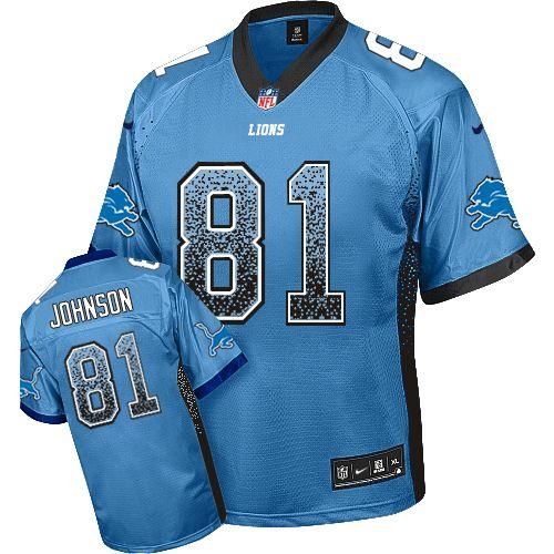 Detroit Lions #81 Calvin Johnson Light Blue Drift Fashion Jersey