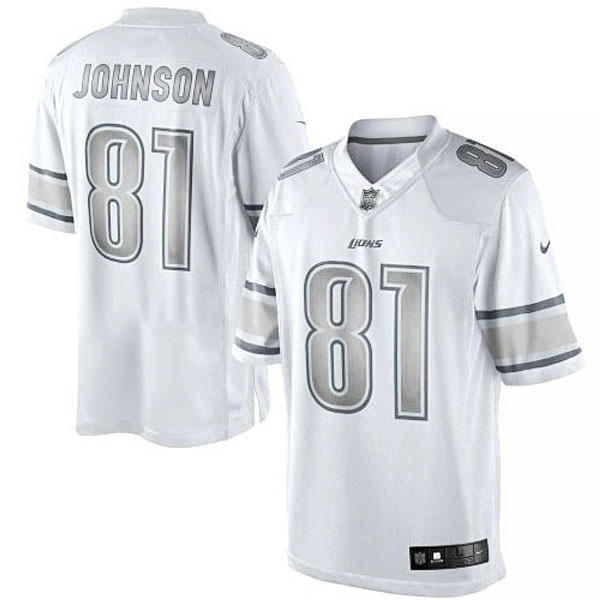 Detroit Lions #81 Calvin Johnson White Platinum Limited Jersey