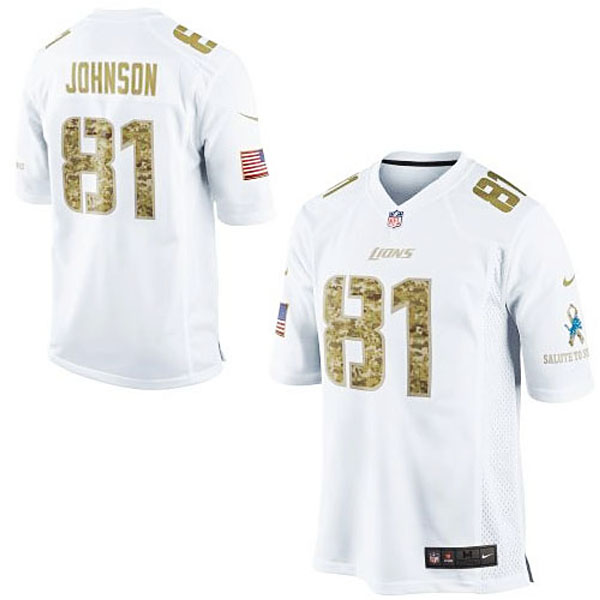 Detroit Lions #81 Calvin Johnson White Salute To Service Jersey