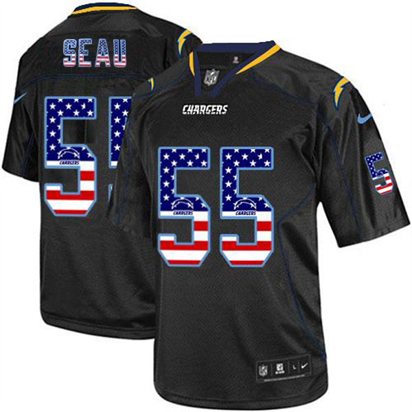 San Diego Chargers #55 Junior Seau Black USA Flag Fashion Jersey