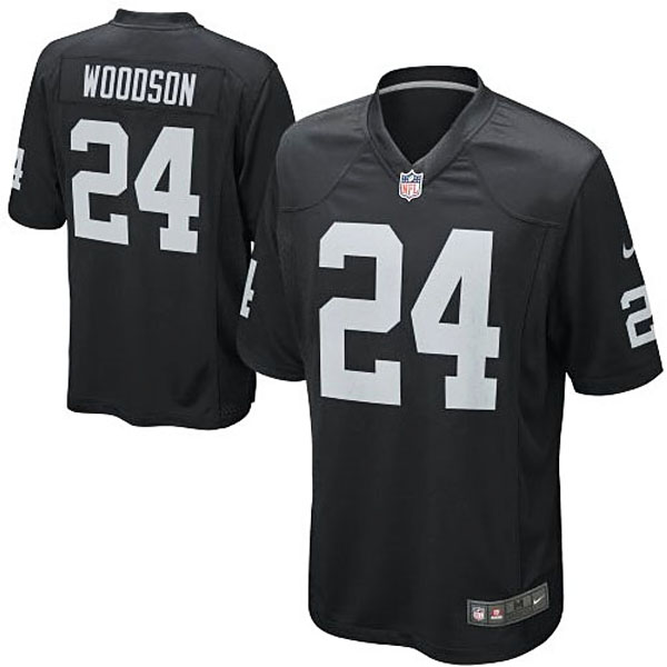 Oakland Raiders #24 Charles Woodson Black Game Jersey