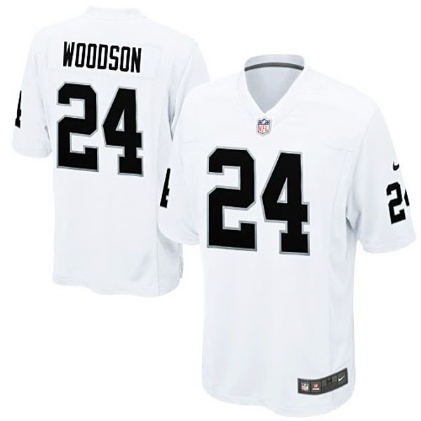 Oakland Raiders #24 Charles Woodson White Game Jersey