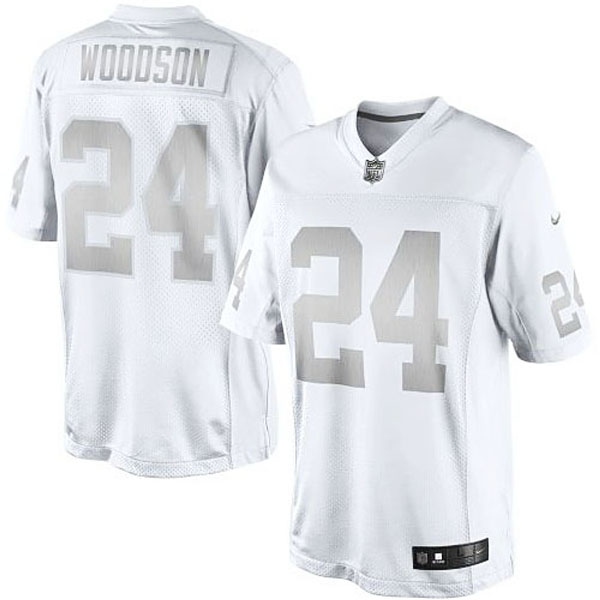 Oakland Raiders #24 Charles Woodson White Platinum Limited Jersey