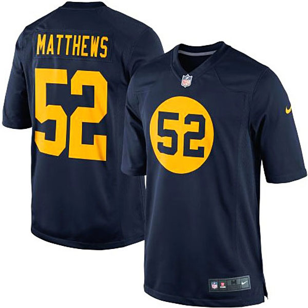 Green Bay Packers #52 Clay Matthews Navy Blue Alternate Game Jersey