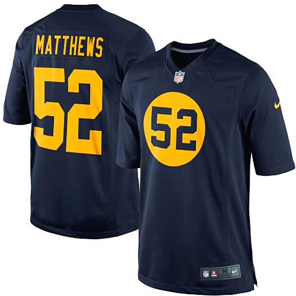 Green Bay Packers #52 Clay Matthews Navy Blue Throwback Limited Jersey