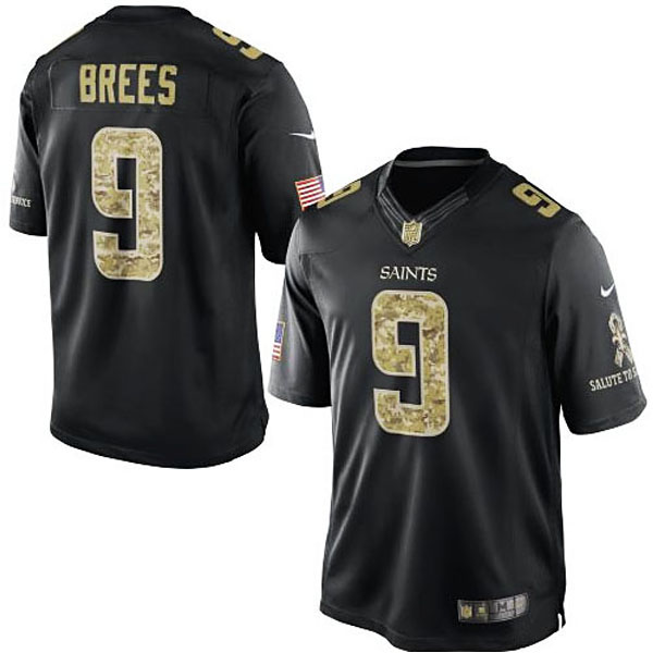 New Orleans Saints #9 Drew Brees Black Salute To Service Jersey