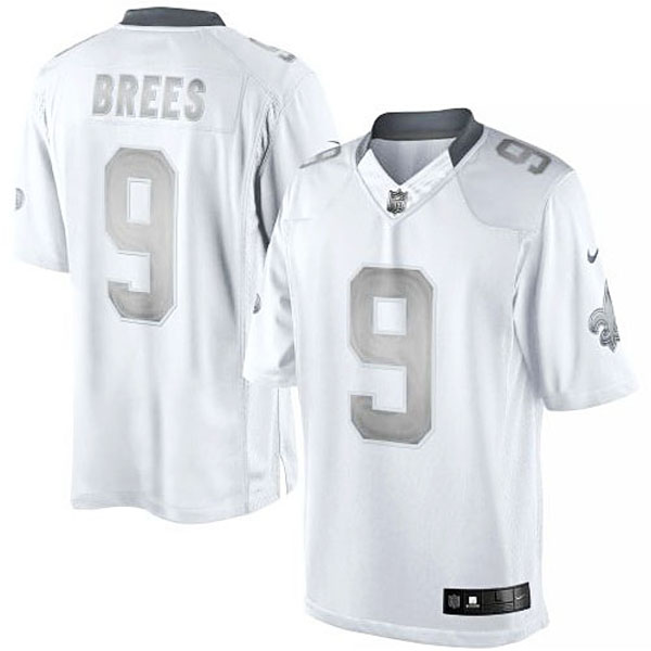 New Orleans Saints #9 Drew Brees White Platinum Limited Jersey