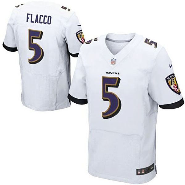 Baltimore Ravens #5 Joe Flacco White Elite Jersey