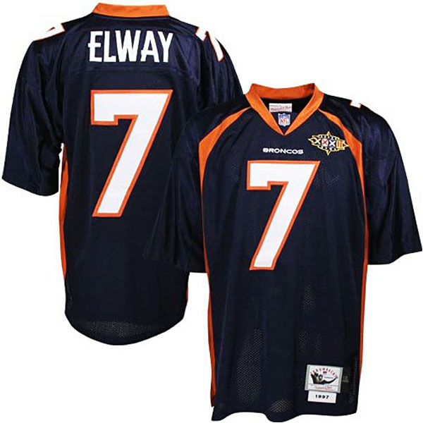Denver Broncos #7 John Elway Mitchell & Ness Navy Blue Authentic Throwback Jersey