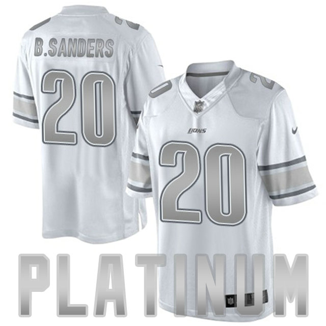 Detroit Lions #20 Barry Sanders White Platinum Limited Jersey