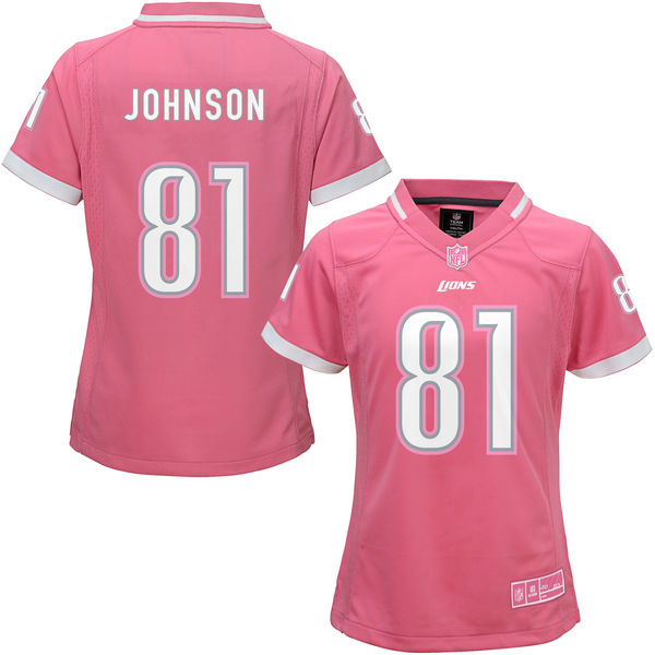 Women Detroit Lions #81 Calvin Johnson Pink Bubble Gum Jersey