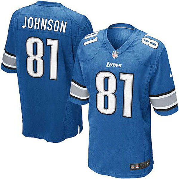 Detroit Lions #81 Calvin Johnson Game Light Blue Team Color Jersey