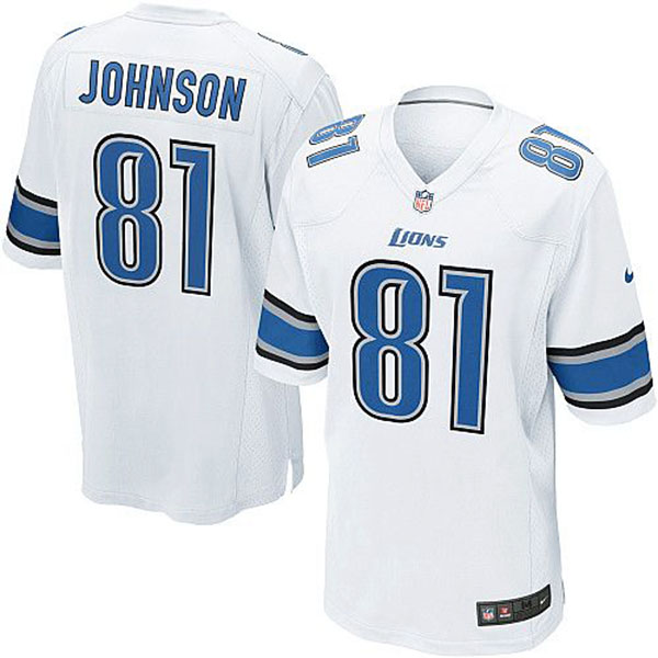 Detroit Lions #81 Calvin Johnson Game White Jersey