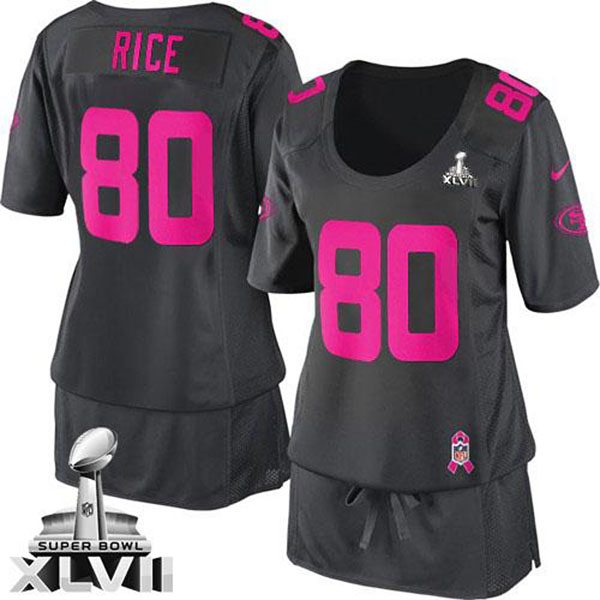 Women 49ers Jerry Rice Dark Grey Game Breast Cancer Awareness Super Bowl Jersey Women 49ers Jerry Rice Dark Grey Game Breast Cancer Awareness Super Bowl Jersey