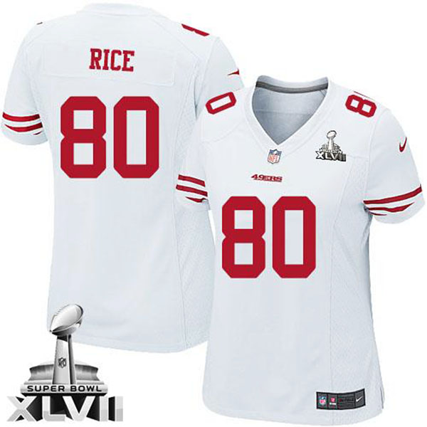 Women 49ers Jerry Rice White Game Super Bowl Jersey