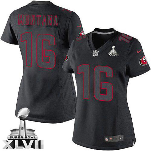Women 49ers Joe Montana Black Game Impact Super Bowl Jersey Women 49ers Joe Montana Black Game Impact Super Bowl Jersey
