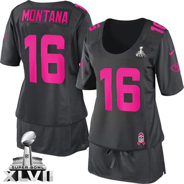 Women 49ers Joe Montana Dark Grey Game Breast Cancer Awareness Super Bowl Jersey Women 49ers Joe Montana Dark Grey Game Breast Cancer Awareness Super Bowl Jersey