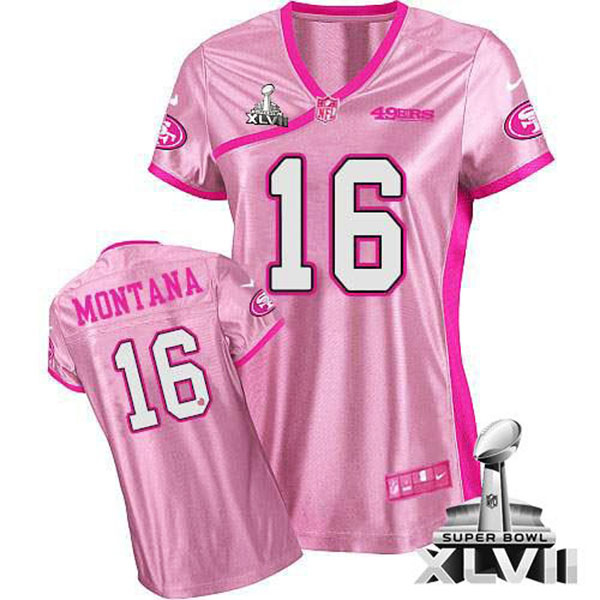 Women 49ers Joe Montana Pink Game Be Luvd Super Bowl Jersey Women 49ers Joe Montana Pink Game Be Luvd Super Bowl Jersey