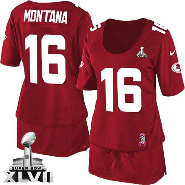 Women 49ers Joe Montana Red Game Breast Cancer Awareness Super Bowl Jersey Women 49ers Joe Montana Red Game Breast Cancer Awareness Super Bowl Jersey
