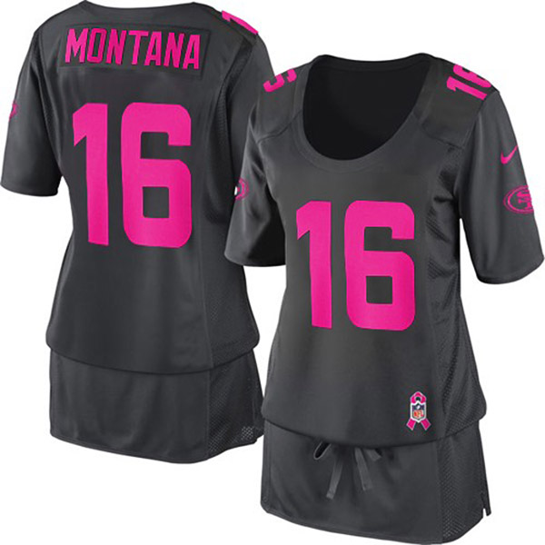 Women 49ers Joe Montana Dark Grey Game Breast Cancer Jersey Women 49ers Joe Montana Dark Grey Game Breast Cancer Jersey
