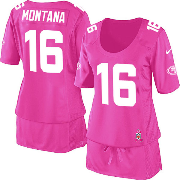 Women 49ers Joe Montana Pink Game Breast Cancer Awareness Jersey