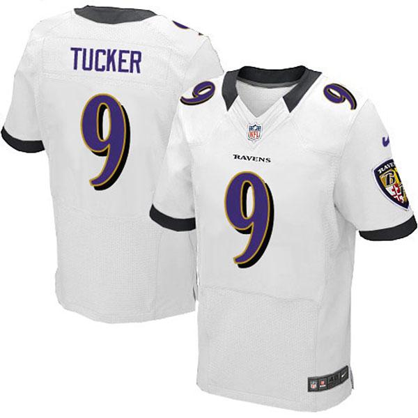 Ravens #9 Justin Tucker Elite White Jersey
