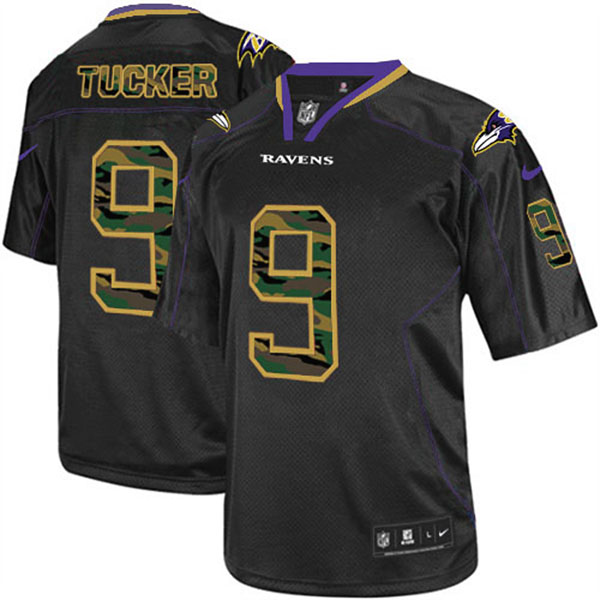 Ravens #9 Justin Tucker Game Black Camo Jersey