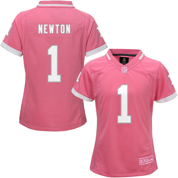 Women Carolina Panthers #1 Cam Newton Pink Bubble Gum Jersey