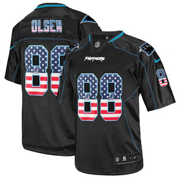 Carolina Panthers #88 Greg Olsen Black USA Flag Fashion Jersey