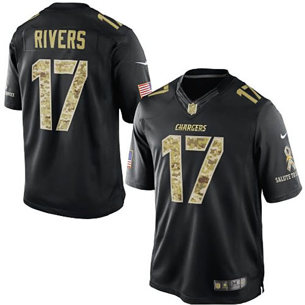 San Diego Chargers #17 Philip Rivers Black Salute To Service Jersey